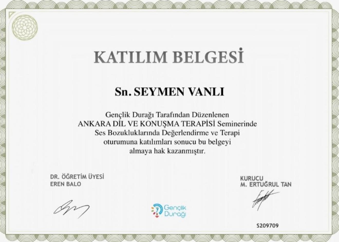 Dil ve Konuşma Terapisi Sertifikası
